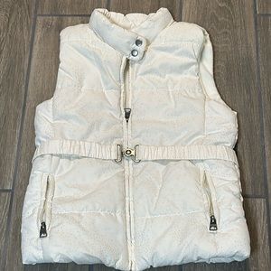 Childrens Place girls white puffer vest with sparkles and belt. Size 10/12